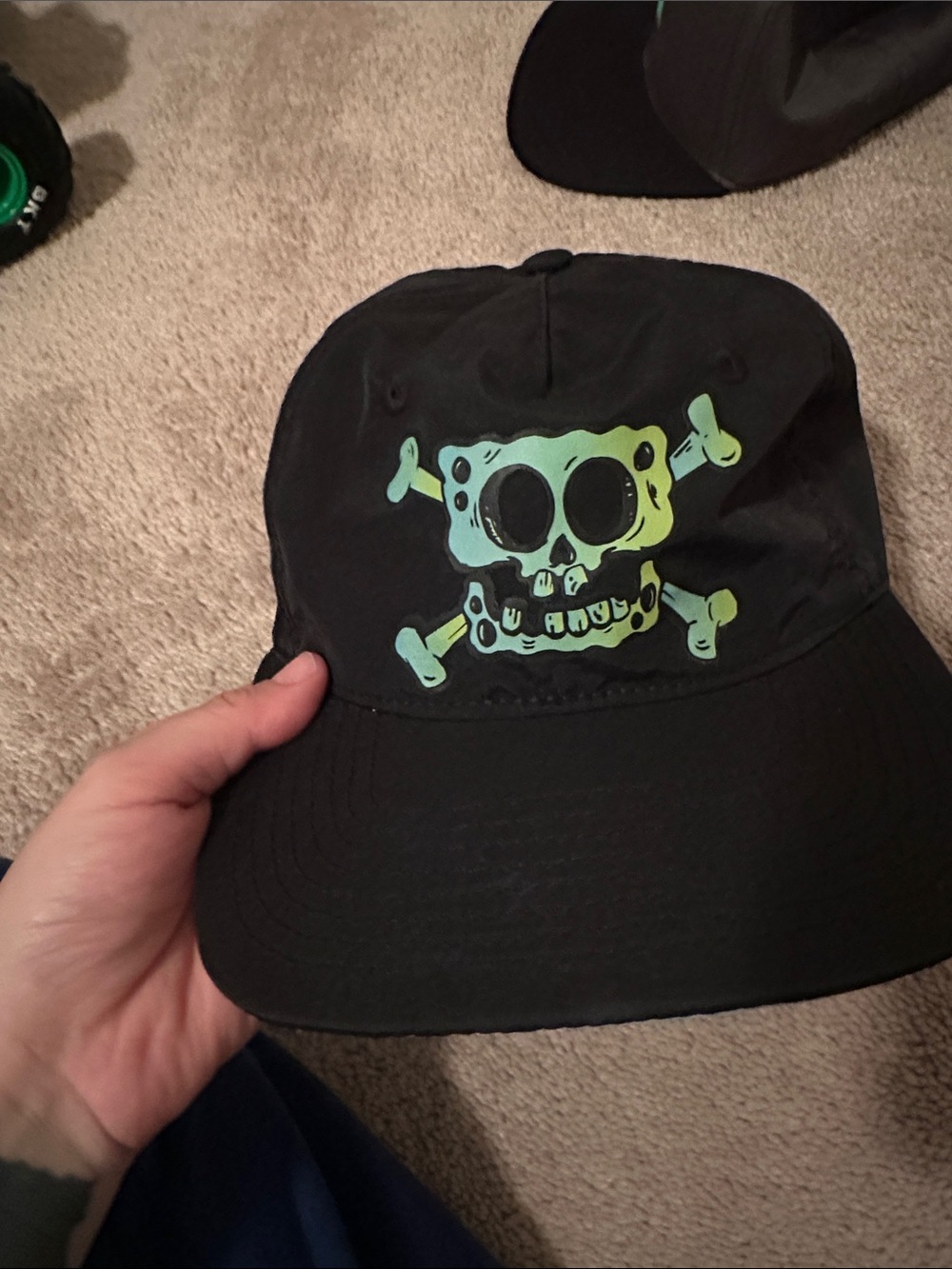 Black  Hat with Green Skull Graphic SpongeBob Halloween youth new without tags